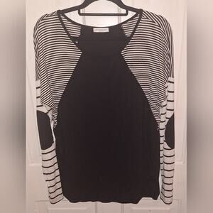 Chicsoul Women's XL Black & White Stripped Longsleeve Shirt‎ Elbow Patch Skater